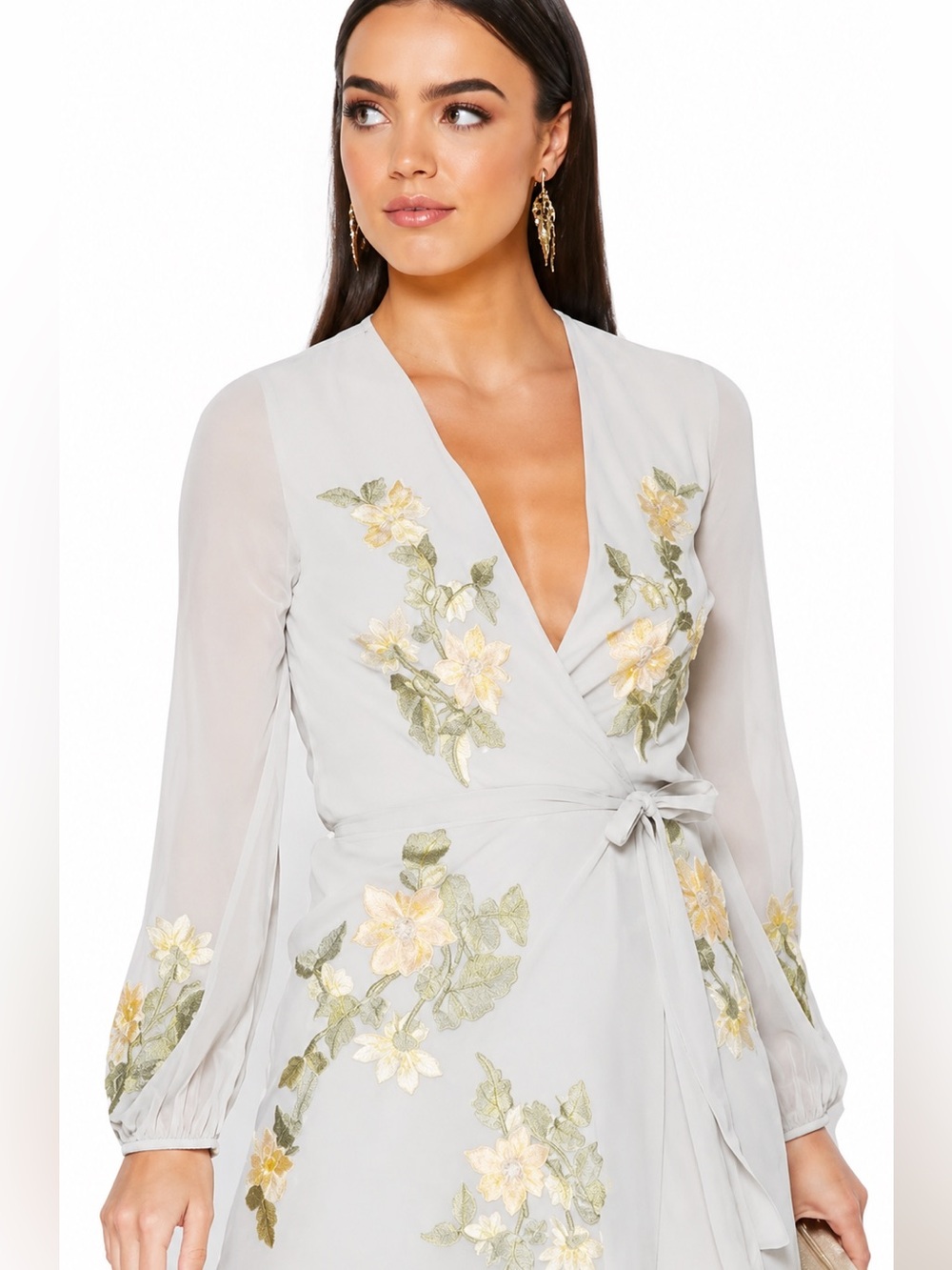 Hope & Ivy Embroidered Floral Wrap Maxi Dress UK 24 US 20W Plus Size